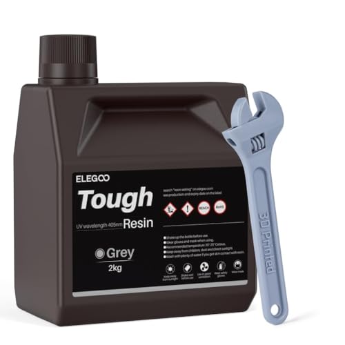 ELEGOO Tough Resin 3D Printer Resin with High Hardness Low Viscosity Low Shrinkage Compatible with MSLA/LCD/DLP 3D Printers Grey 2000g