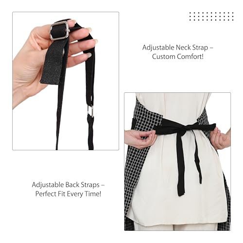 Image of Encasa XO Cotton Cooking kitchen Apron for Women and Men chef apron With adjustable neckstrap, Pocket & Towel Holder for Easy cooking, Baking, BBQ, Gardening- Butcher Checks Black, 68x85 cm