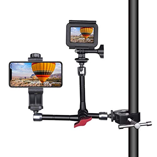 Double-Head DSLR Camera Magic Arm Articulating Israeli Friction Arm Video Rig Camera Clamp Mount Holder Compatible with Sony Canon Nikon Action Camera+ Smartphone+LED/Flash Light/LCD Monitor