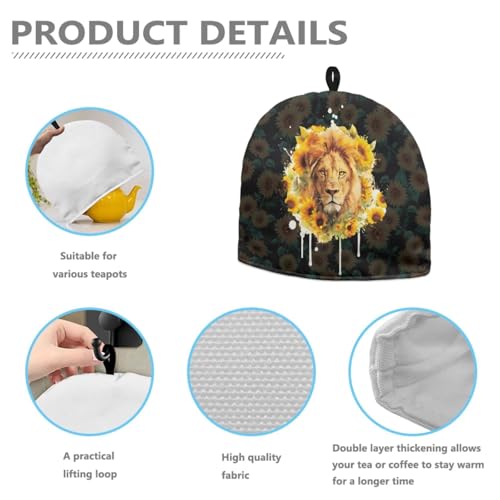 Image of Sunflower Lion Print Tea Pot Cover Teas Cosy Insulated Tea Cozies Home Kitchen Decoration Teapot Dust Cover Warming Tea Kettle Quilt Creative Gifts for Banquet
