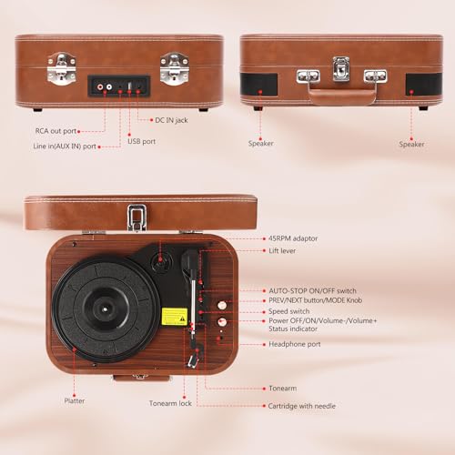 Plattenspieler, Bluetooth Schallplattenspieler Vinyl Plattenspieler Turntable und Digital Encoder...