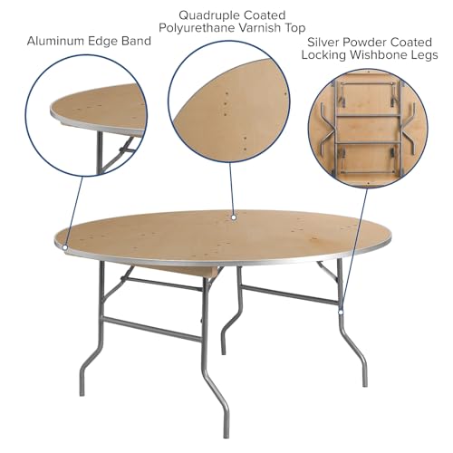 Flash Furniture Fielder 5-Foot Round HEAVY DUTY Birchwood Folding Banquet Table with METAL Edges, Natural by Flash Furniture - Image 5