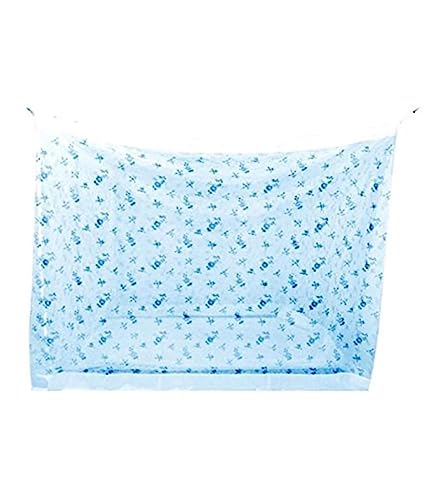 Image of Ans Mosquito Net for Bed Floral with Cotton Border Free Air Flow (Sky Blue, 5 x 6.5 ft Queen Size Bed)