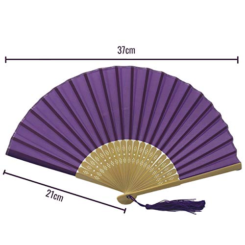Image of Fabric Handheld Folding Hand Fan With a Tassel Grade A Bamboo Ribs for Women Girls Summer Party Event Favor Birthday Wedding Souvenir Gift (Dark Royal Purple)