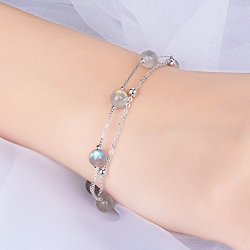 WSX Coeur décoration Multicouche Pierre de Lune Naturelle Bracelet Double Couche Simple étudiant personnalité Sen Département copines fraîches,Pierre de Lune,A