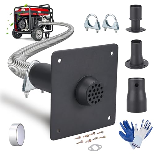 Generator Exhaust Extension Silencer Kit with Universal Stainless Muffler | Flex Pipe | Wall Plate Adapters | Safely Vents Reduces Noise | Compatible Most Portable Generators