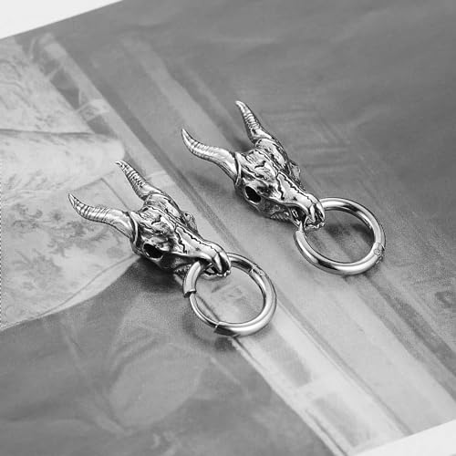HZMAN Skull Goat Head Earring for Men Women Stainless Steel Gothic Punk Devil Satanic Dangle Drop Earrings Baphomet Goat Earring Jewelry Gift4