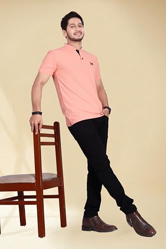 Image of BAGHADBILLO Men's and Boy's Polyster T-Shirt with Mandarin Collared Neck Half Sleeves Closuer Button and Regular Fit | Polo t Shirt for Man