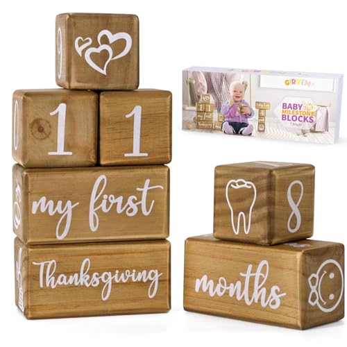Image of Baby Monthly Milestone Blocks for Boy or Girl, Milestones Age Photo Block Set for Baby Shower, Pregnancy Countdown, 7 Pcs