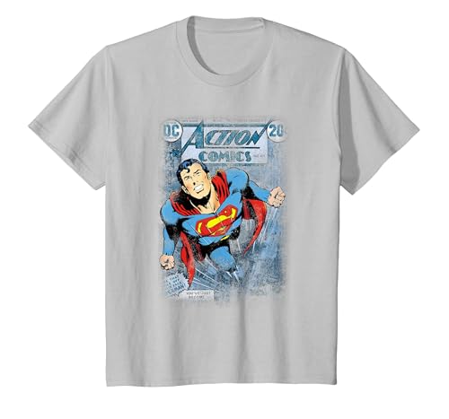 Superman Action #419 Distress Camiseta, Niños, Plata, 8 años