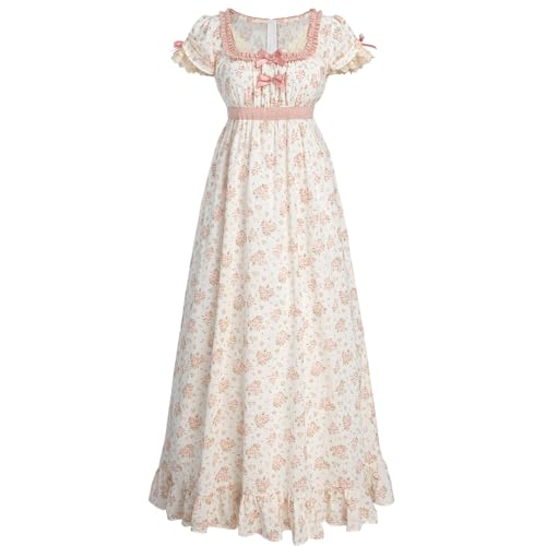 NSPSTT Regency-Kleider für Damen, florales viktorianisches Kleid, Cottagecore, Renaissance-Kostüme, pink floral, Mittel