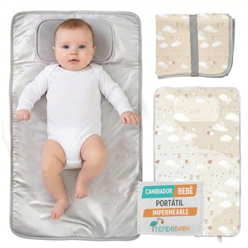 TENDS Cambiador bebe portatil impermeable - Cambiador bebe de viaje plegable acolchado que Mantiene al Bebe Cómodo y Limpio - Perfecto como Regalos Originales para Bebes Recien Nacidos