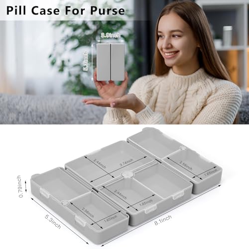 Image of FYY Travel Pill Organizer, 7 Compartments Large Pill Box Medicine Case-Grey