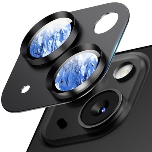 Wumigoo Camera Lens Protector for iPhone 15/iPhone 15 Plus/iPhone 14/iPhone 14 Plus Aluminum Alloy Tempered Glass Camera Cover Screen Anti-drop Case Friendly- Black Titanium