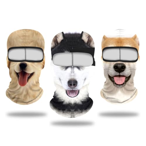 Cutewing Funny Balaclava Masks 3D Dog Print Balaclavas Cooling Full Face Mask Sun Protection Face Cover Windproof Ski Mask Outdoor Hood Headwear Cool Neck Gaiter for Motorcycle Cosplay with 3PCS