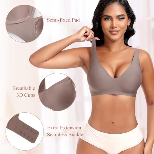 Image of DOCUMO Deep V Bras for Women No Underwire Comfort Wireless Bralettes Adjustable Sleep Seamless Plunge Bra with Bra Extender