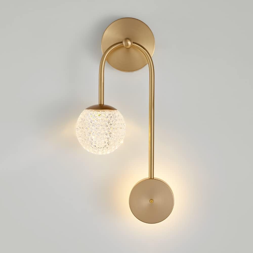 ASerZenith Led Wall Lamp, Copper 丨U-Shaped Crystal Wall Sconces丨 Living Room Wall Fixtures丨Three-Color Light Decorative Lights With Bedroom Bedside Background Wall Aisle Corridor(Left)