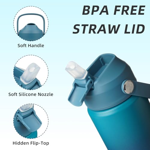Image of BJPKPK Insulated Water Bottle with Straw Lid, 12oz Thermo Water Bottles with Soft Nozzle, Flex Handle & Non-slip Boot, BPA Free Leak Proof Stainless Steel Metal Thermo, Tumblers, Cups,Vast