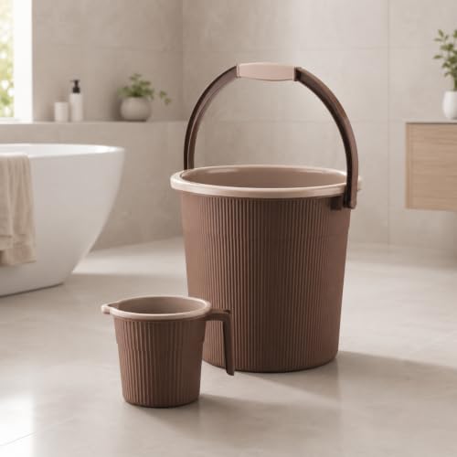 Image of Plastic Bucket with Mug Combo | Bathroom Set (25 Liter Bucket+ 1 Liter Mug) (Dark Brown)