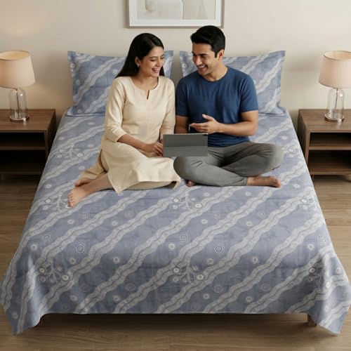 Image of Mafatlal 186 TC Metro Cotton Double Bed Bedsheet | 90x100 Inch|Soft, Breathable & Lightweight | Includes 2 Pillow Covers| Ash Blue 1