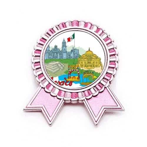 Broche médaille mexicaine rose en métal à offrir à un voyageur