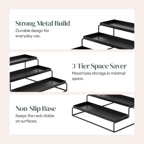 Image of WonderStand Metal TRIZEN | 3-Step Kitchen Countertop Spice Rack Container Utensil Holder Organizer (Black)