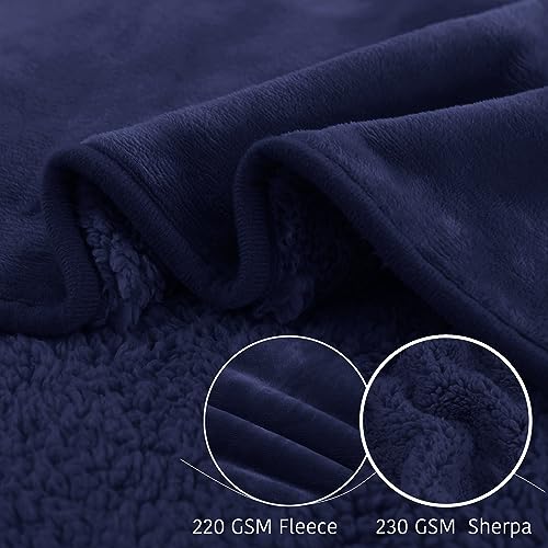 NICETOWN Small Blanket, Dog Waterproof Calming Sherpa Fleece Throw Blanket, Soft Plush Reversible Throw Furniture Protector for Family Pet Present, 24"x32", Navy
