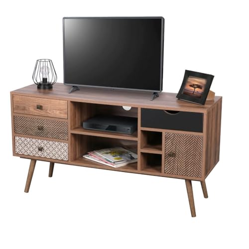Meublorama Mobile TV Collezione Alta Colore Quercia con 4 cassetti - Design scandinavo e pratici vani di stoccaggio