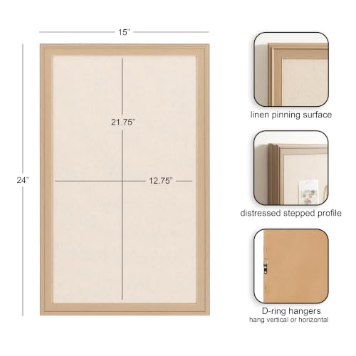 Kate and Laurel Oakhurst Rectangle Framed Linen Fabric Pinboard, 15 x 24, Light Tan, Traditional Bulletin Board with Stepped Profile for Motivational Vision Board or Wall Organization - Image 2