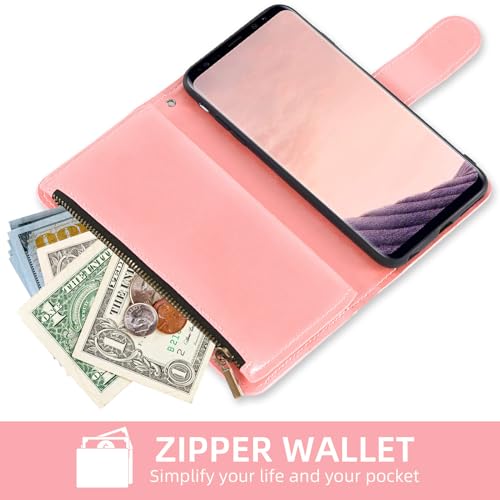 Étui portefeuille Samsung S8 avec protège-écran verre rose - 5