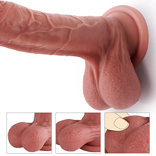 Realistic Dildos Feels Like Real Skin With Full Shaped Balls, Soft And Flexible Double Layer Silicone Dildo With Suction Cup For Hands-Free Play, 8.2 Inch G Spot Penis Adult Sex Toy For Women #TOP3