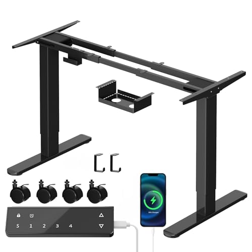 TRIUMPHKEY Höhenverstellbarer Schreibtisch Gestell mit Doppelmotor,Tragfähigkeit 130 KG,Elektrisch Tischbeine mit Type-C,4 Speicherfunktionen,Verstellbereich 72-120cm, Haken & Kabelmanagement