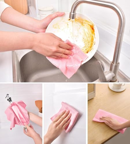 Image of SAMEZONE Microfiber Cleaning Cloth Roll 25x25 cm - Reusable, Washable Tear-Away Cleaning Rags for Home, Kitchen Surfaces, Garage & Auto Detailing Car, Dishes Cleaning Towels 20 Pack (1, Pink)