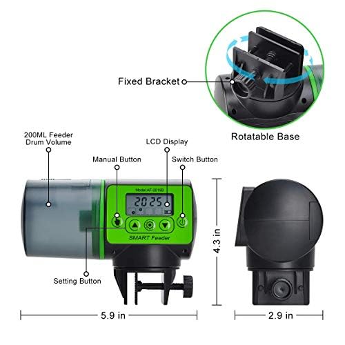 Futterautomat Aquarium, Fischfutterspender mit Timer Futterspender für Aquarien, 200ML Groß Kapazität Fischfutter Feeder für Aquarium Fischtank, Batteriebetrieben Einstellbare Portionsgrößen – Bild 3