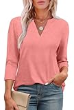 OFEEFAN Blouses for Women Dressy Casual 3/4 Sleeve Spring Tops for Women 2025 Valentines Day Shirts Summer Coral XL