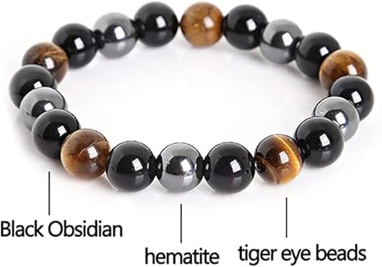 Black Obsidian Hematite Triple Protection Bracelets - Tiger Eye Beaded Natural Stone Set for Men Women Crystal Gemstone4