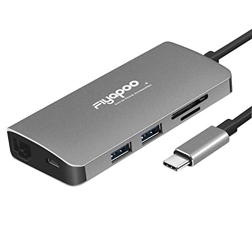USB C Hub, FIYAPOO 9 in 1 Aluminum USB C Adapter with 4K HDMI, 1080P VGA, Gigabit Ethernet Port, 2 USB 3.0 Ports, 3.5mm Audio Jack, SD/TF Card Reader, Type C PD,Compatible for USB C Devices