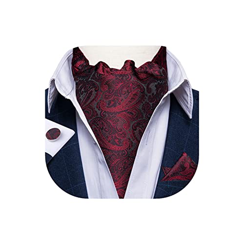 Image of DiBanGu 3PCS Ascot Ties for Men Wedding Jacquard Woven Silk Ascot Cravat for Men Cravat Tie and Pocket Square Set