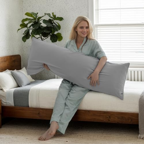 Image of Body Cooling Pillow Cases Cover, Bamboo Rayon Pillowcases with Zipper Closure, Cool & Breathable Pillow Case for Hot Sleepers and Night Sweats, 20x54 inches, Sliver Grey