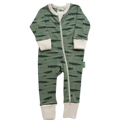 Image of PARADE Organic Signature Print '2-Way' Zip Romper - Long Sleeve Crocodiles 3-6M with mitts
