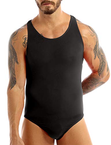 iiniim Maillot de Corps Body String Homme Bodysuit Gilet sans Manches Dos Nu Justaucorps Gymnastique sous-vêtements Jumpsuit Débardeur Pyjama Tankini Taille Unique Noir Taille Unique