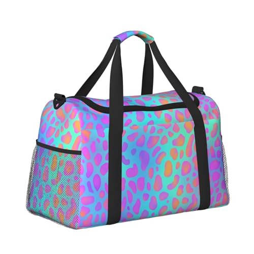 Rainbow Leopard Print Duffle Bag Foldable Travel Tote Bag Carry On Large Weekender Overnight Bags Waterproof Gym Bag For Women Men