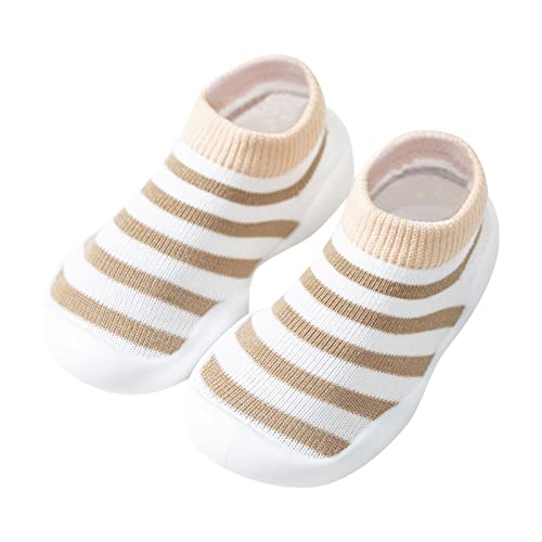 Zapatillas De Estar por Niño Niños pequeños, bebés recién Nacidos, niños y niñas, Zapatos para Primeros Pasos, Calcetines Antideslizantes a Cuadros a Rayas, Zapatos, Zapatillas (Brown, 20 Infant)
