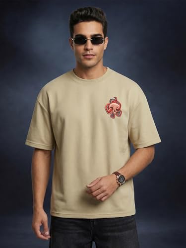 Image of Veirdo Oversized Baggy Fit Drop Shoulder Graphic Printed Design Half Sleeve T-Shirt for Men (Available Sizes: S to 2XL)