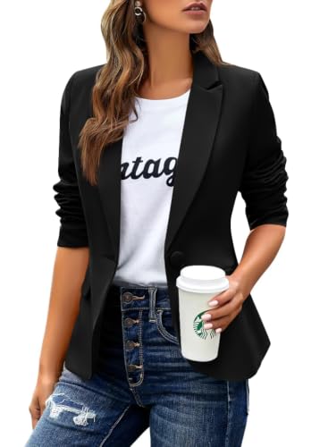 Womens Blazers Business Casual Long Sleeve Lapel Button Suit Work Blazer Jacket with Pockets(Dark Grey,X-Large)