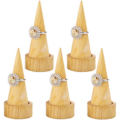 Umora 円錐形 天然木 アクセサリートレイ リングスタンド リング ジュエリースタンド 木製 展示 装飾 指輪スタンド 収納用 ホルダー ディスプレイスタンド 5個セット(未塗装生地 木の原色)