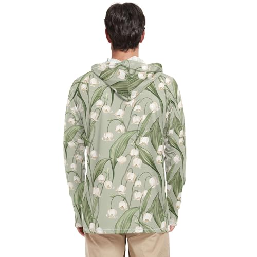 Wudan Art Lily Gray Green Mens Hoodies Shirts Long Sleeve Active Wear UPF 50+ Sport Shirt S3