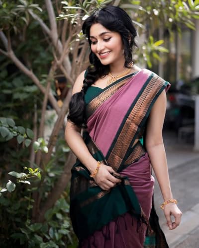 Image of Women's Kanjivaram Cotton Silk Saree South Indian Paithani Sari | gadwal cotton sarees with Zari Border and Blouse Piece - Suitable For All Indian Occasions and Festivals 191