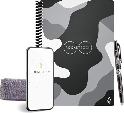 Image of Rocketbook Smart Reusable Notebook - Dot-Grid Eco-Friendly Notebook with 1 Pilot Frixion Pen & 1 Microfiber Cloth Included - Lunar Winter Cover, Camo Notebook, Executive Size (6 inch x 8.8 inch)