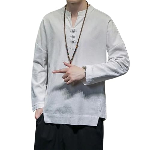 Camiseta de lino hombre cuello en V holgada fresca que evita el calor veraniego